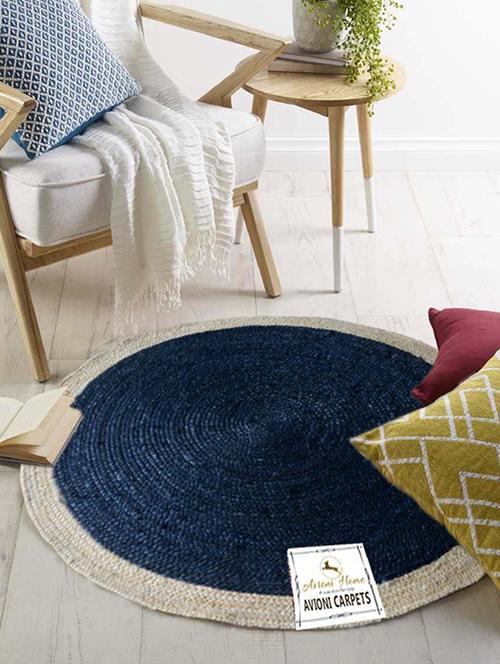 jute braided area rug 4 feet round with green border, handmade by skilled artisans, 100% natural ecofriendly - 14795211 - Very Small Image - 1