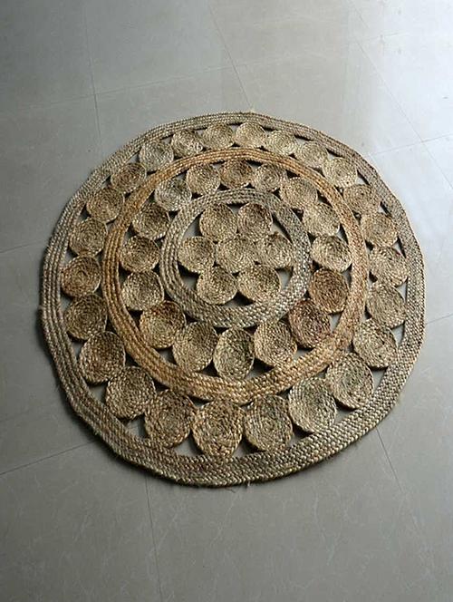 jute braided area rug 4 feet round, handmade by skilled artisans, 100% natural ecofriendly dyed jute yarns - 14795225 - Very Small Image - 1