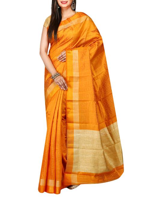 mustard woven saree with blouse - 14795268 - Very Small Image - 1
