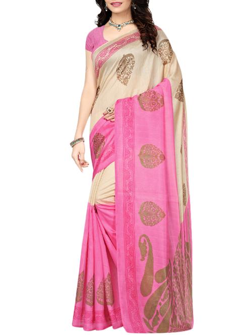 contrast bordered printed saree with blouse - 14797012 - Very Small Image - 1
