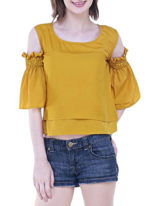 smocked cold shoulder layered top - 14797163 - Very Small Image - 1