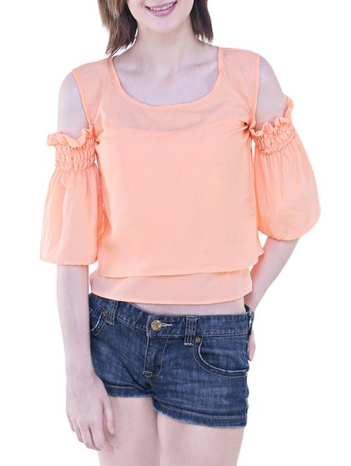 smocked cold shoulder layered top - 14797164 - Very Small Image - 1