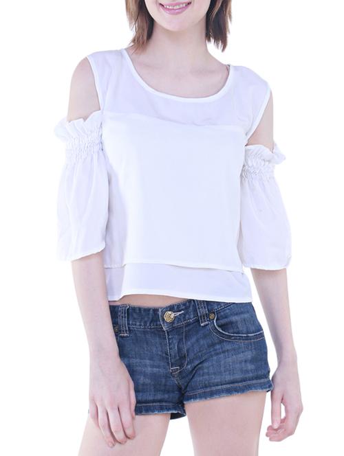 smocked cold shoulder layered top - 14797166 - Very Small Image - 1