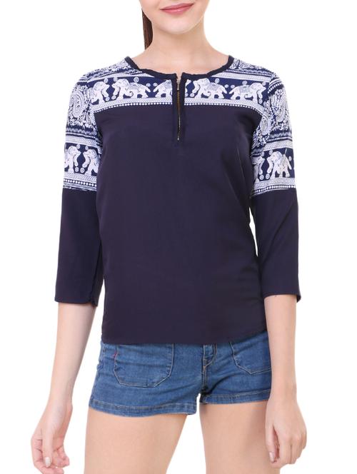 zipper neck printed top - 14797180 - Very Small Image - 1