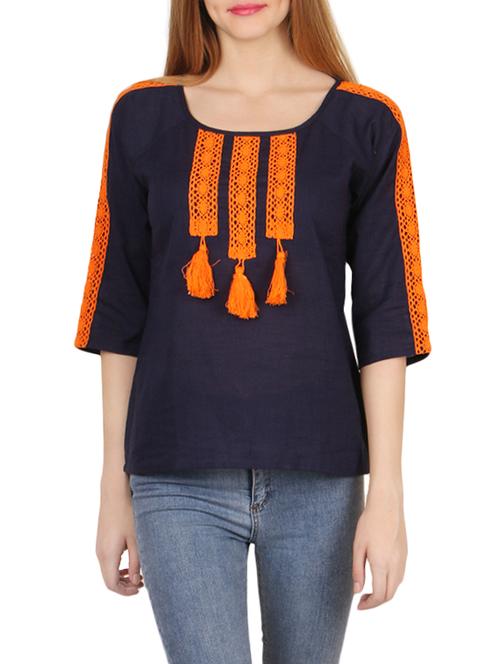 dark blue solid cotton top - 14797186 - Very Small Image - 1