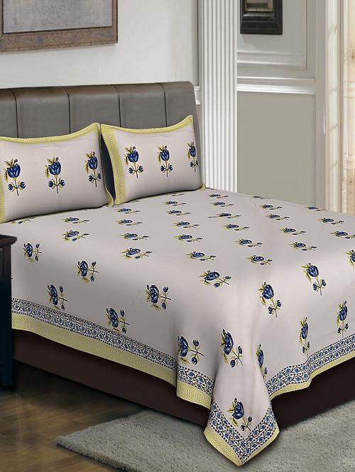 hand block cotton double bedsheet with 2 pillow covers - 14798439 - Very Small Image - 1