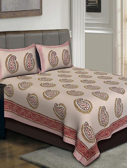 hand block cotton double bedsheet with 2 pillow covers - 14798441 - Very Small Image - 1