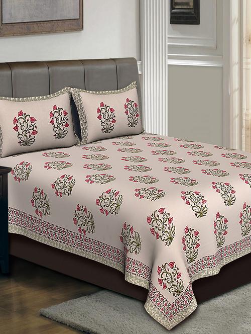 hand block cotton double bedsheet with 2 pillow covers - 14798443 - Very Small Image - 1