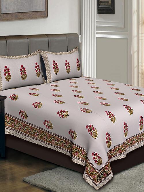 hand block cotton double bedsheet with 2 pillow covers - 14798446 - Very Small Image - 1