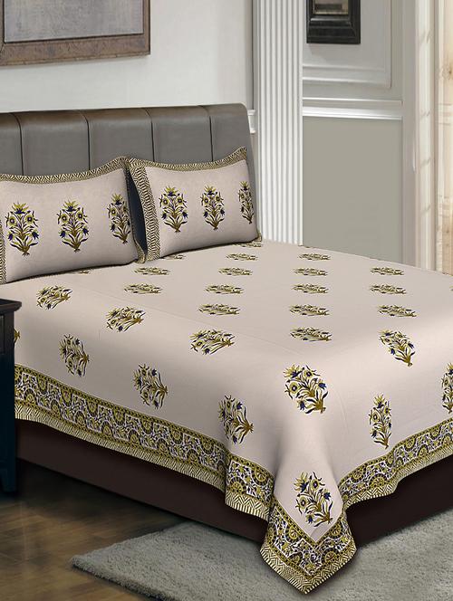 hand block cotton double bedsheet with 2 pillow covers - 14798447 - Very Small Image - 1