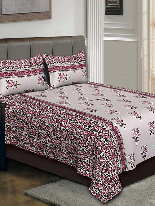 hand block cotton double bedsheet with 2 pillow covers - 14798448 - Very Small Image - 1