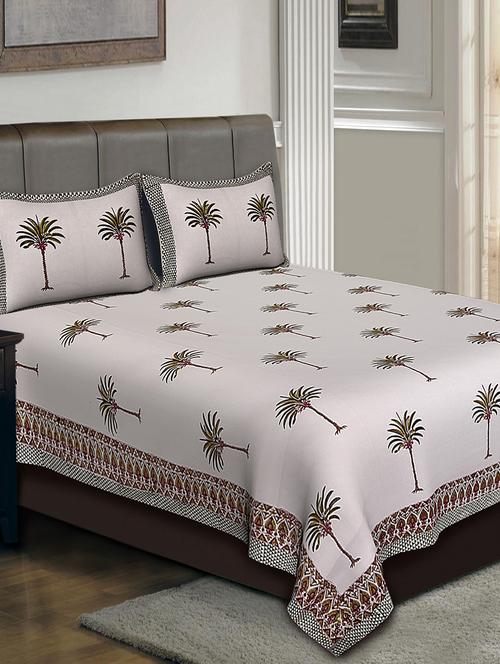 hand block cotton double bedsheet with 2 pillow covers - 14798449 - Very Small Image - 1