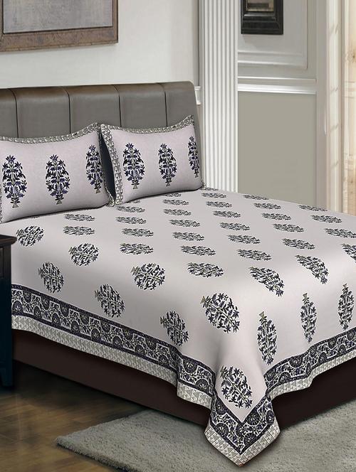 hand block cotton double bedsheet with 2 pillow covers - 14798453 - Very Small Image - 1