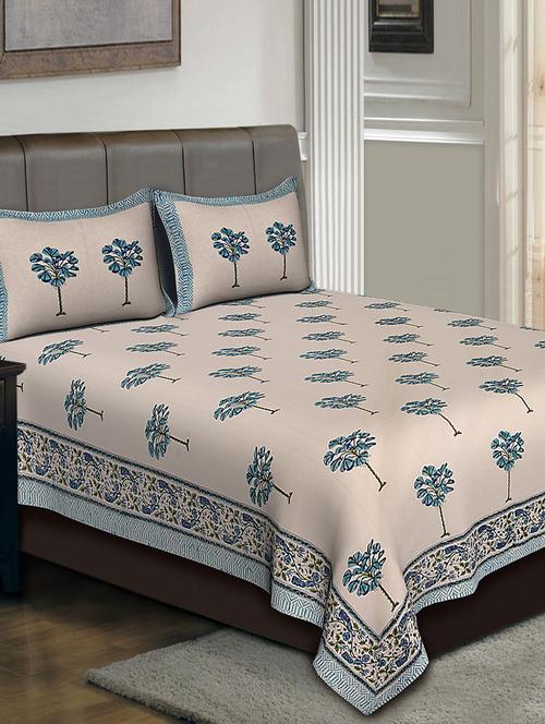 hand block cotton double bedsheet with 2 pillow covers - 14798454 - Very Small Image - 1
