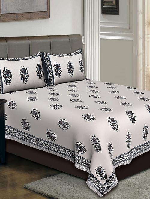 hand block cotton double bedsheet with 2 pillow covers - 14798455 - Very Small Image - 1