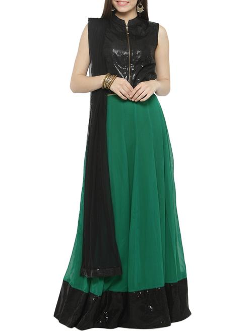 green georgette flared lehenga - 14799991 - Very Small Image - 1