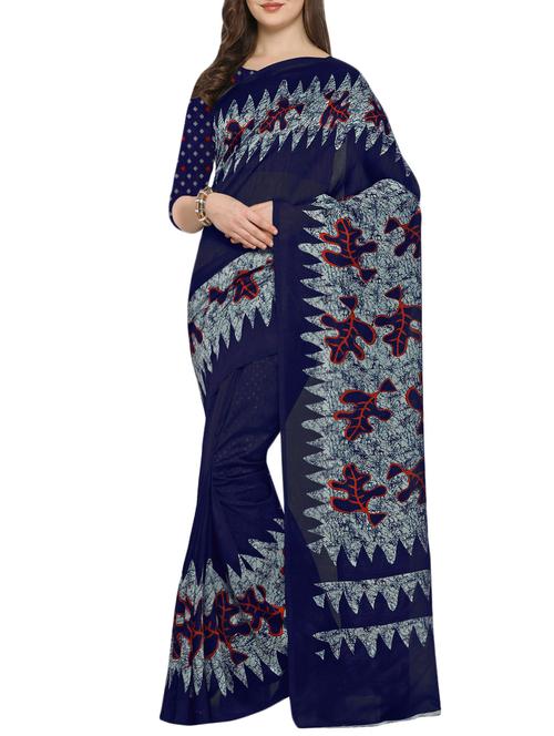 indigo blue printed saree with blouse - 14800317 - Very Small Image - 1