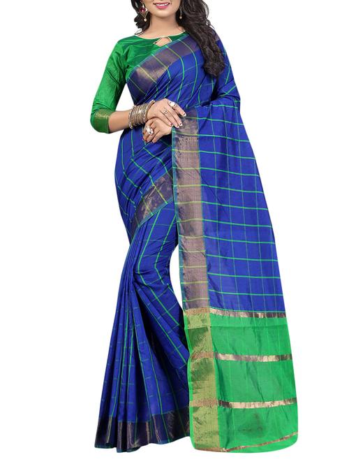 checkered chanderi saree with blouse - 14800327 - Very Small Image - 1