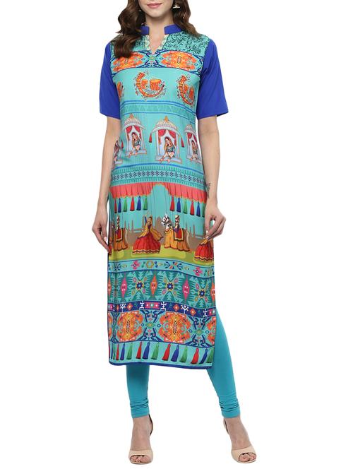 sky blue crepe straight kurta - 14800787 - Very Small Image - 1
