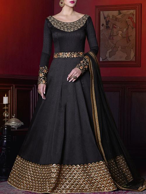 embroidered semi-stitched anarkali suit - 14801585 - Very Small Image - 1
