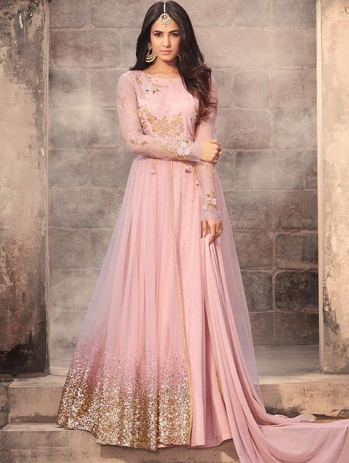 pink net embroidered semi-stitched anarkali suit - 14801589 - Very Small Image - 1