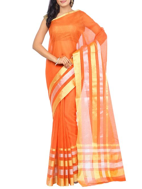 orange silk saree with blouse - 14804738 - Very Small Image - 1
