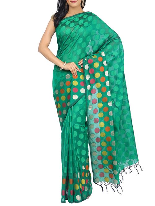 green cotton saree with blouse - 14804746 - Very Small Image - 1