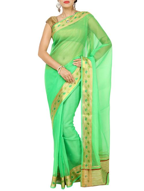 turquoise silk bordered saree with blouse - 14804761 - Very Small Image - 1
