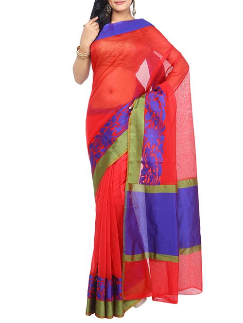 red silk bordered saree with blouse - 14804771 - Very Small Image - 1