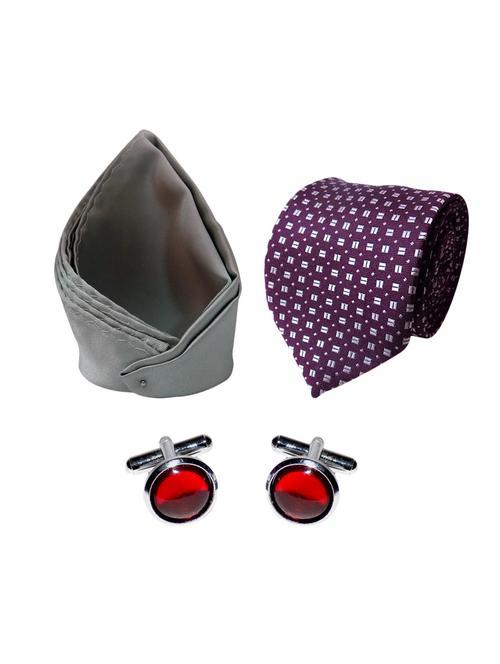 purple micro fiber tie with cufflinks and handkerchief - 14804865 - Very Small Image - 1