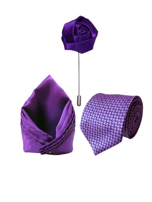 purple micro fiber tie with lapelpin and handkerchief - 14804877 - Very Small Image - 1