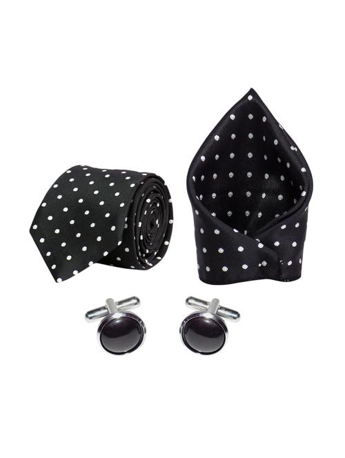 black micro fiber tie with cufflinks and handkerchief - 14804879 - Very Small Image - 1