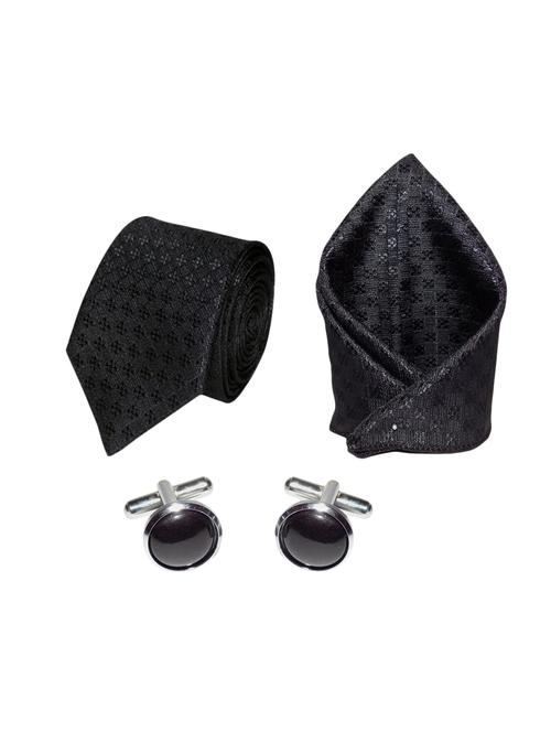 black micro fiber tie with cufflinks and handkerchief - 14804881 - Very Small Image - 1