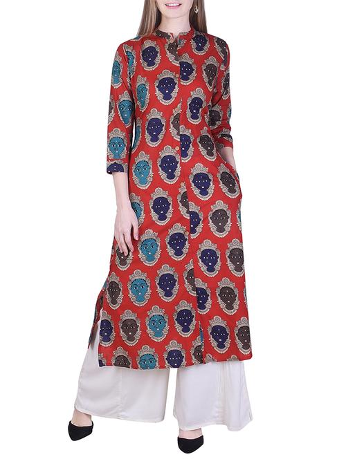 adesa red rayon straight kalamkari kurta - 14805238 - Very Small Image - 1