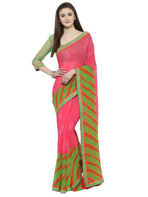 pink georgette printed saree - 14806927 - Very Small Image - 1