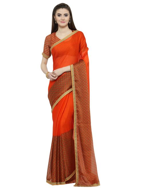 orange printed saree - 14806949 - Very Small Image - 1