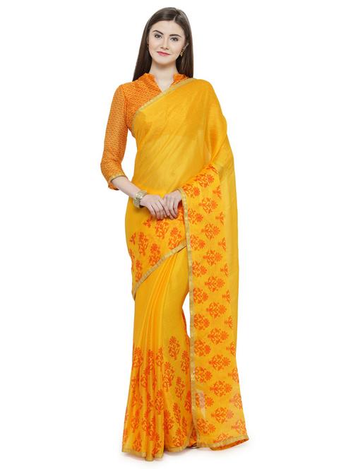 yellow chiffon printed saree - 14806957 - Very Small Image - 1