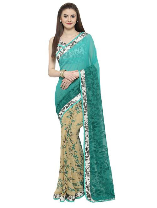 turquoise georgette printed saree - 14806975 - Very Small Image - 1
