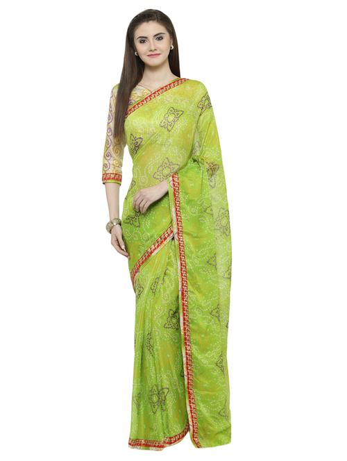 green chiffon printed saree with blouse - 14806998 - Very Small Image - 1