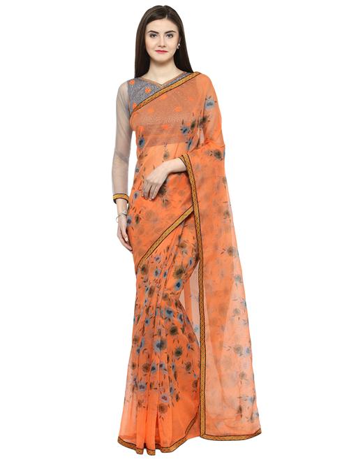 orange tissue printed saree with blouse - 14807022 - Very Small Image - 1
