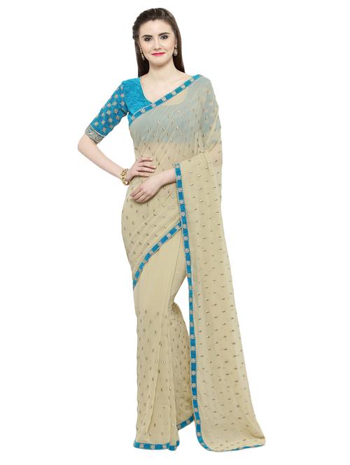 contrast bordered embroidered saree with blouse - 14807034 - Very Small Image - 1