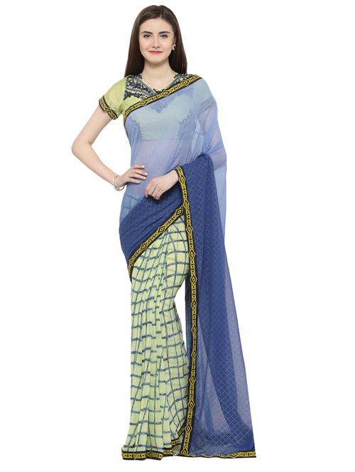 checkered embellished saree with blouse - 14807125 - Very Small Image - 1