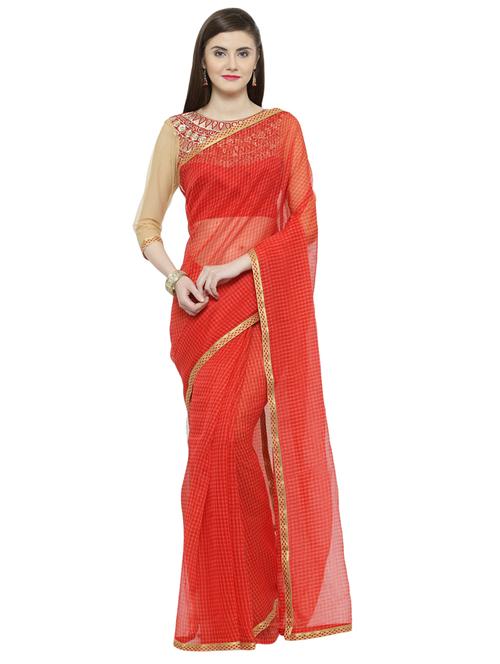 red georgette printed saree with blouse - 14807142 - Very Small Image - 1