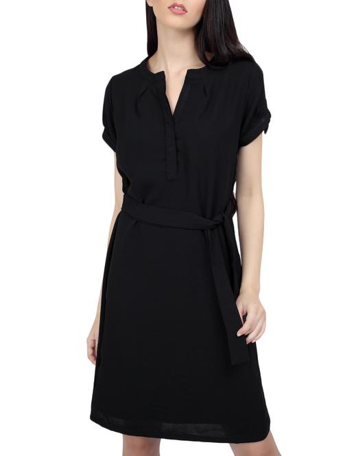 ombre lane black georgette belted dress - 14807535 - Very Small Image - 1