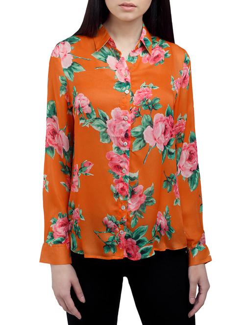 orange silk blend regular shirt - 14807547 - Very Small Image - 1