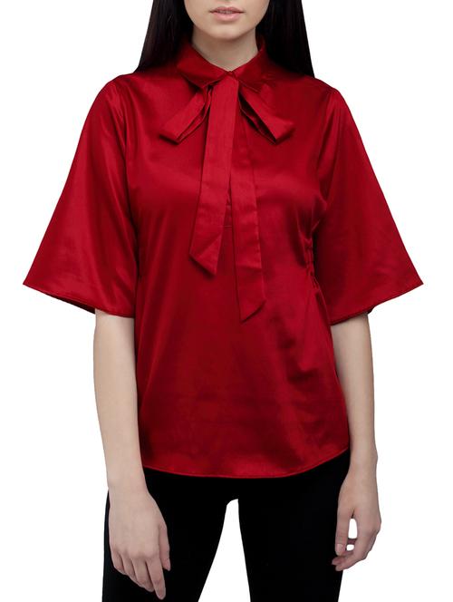 ombre lane maroon satin front bow tie up top - 14807557 - Very Small Image - 1