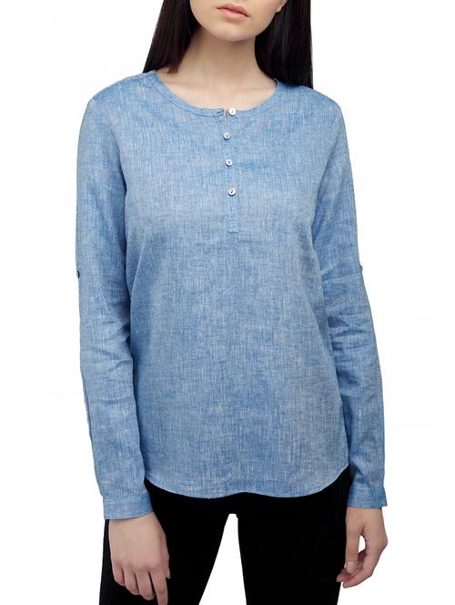 ombre lane blue linen assymmetric top - 14807563 - Very Small Image - 1