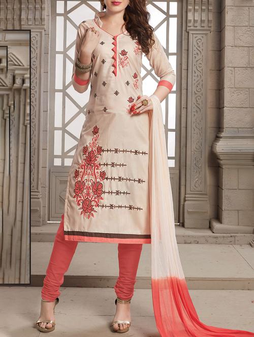 beige cotton unstitched suit - 14807597 - Very Small Image - 1
