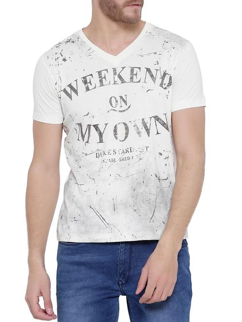white cotton front print t-shirt - 14808542 - Very Small Image - 1