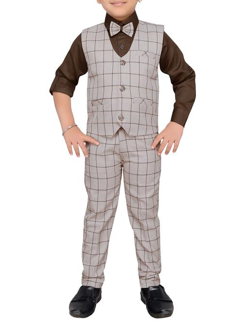 brown cotton blend waistcoat suit set - 14808695 - Very Small Image - 1